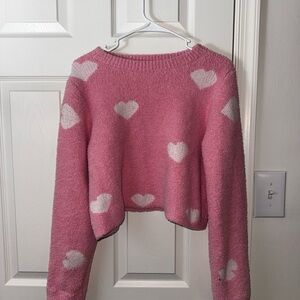 Altar'd State Pink Heart Crew Neck Sweater